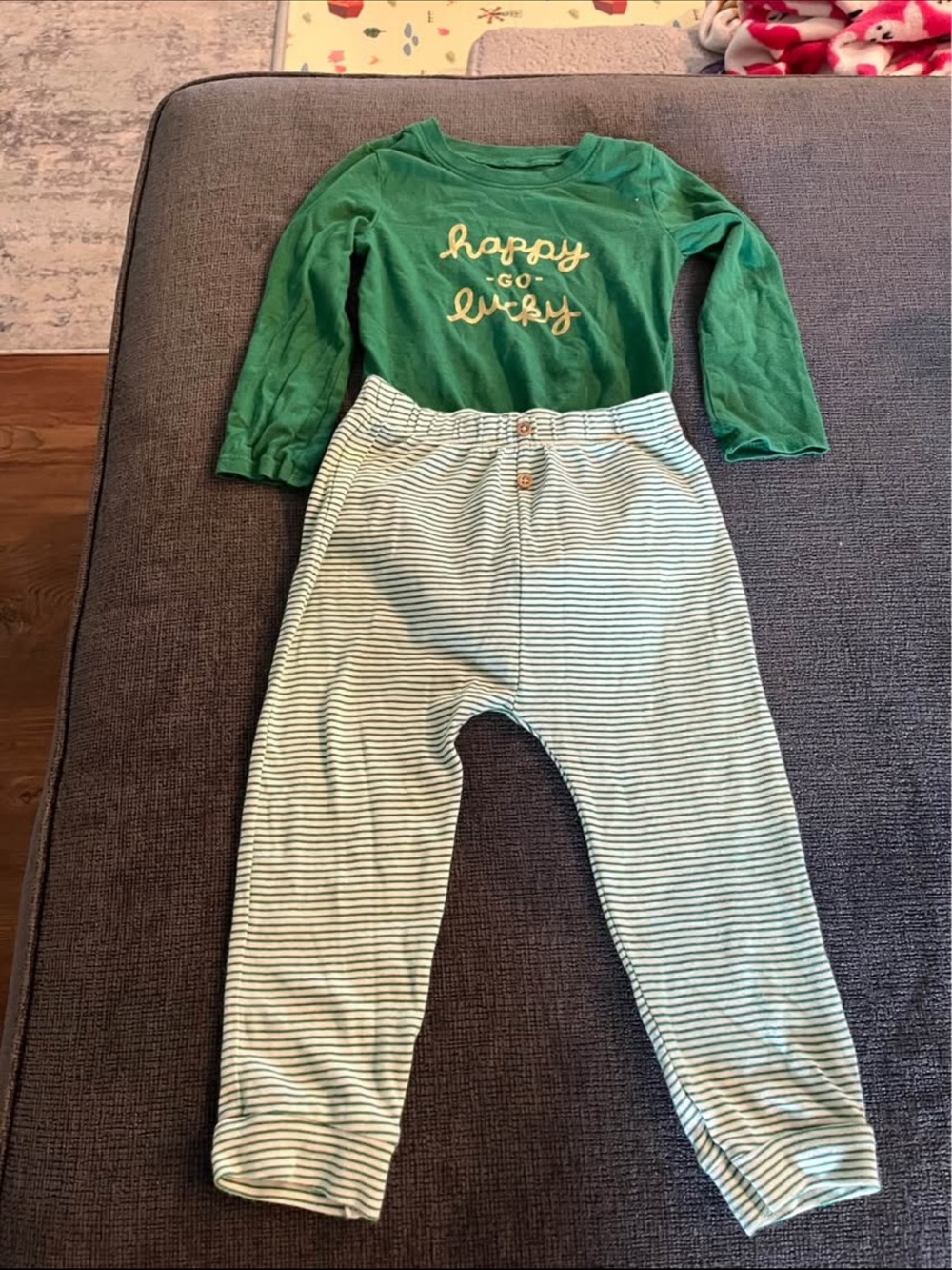 Kids Green 'Happy Go Lucky' Long-Sleeve Outfit Set St Patrick’s Day